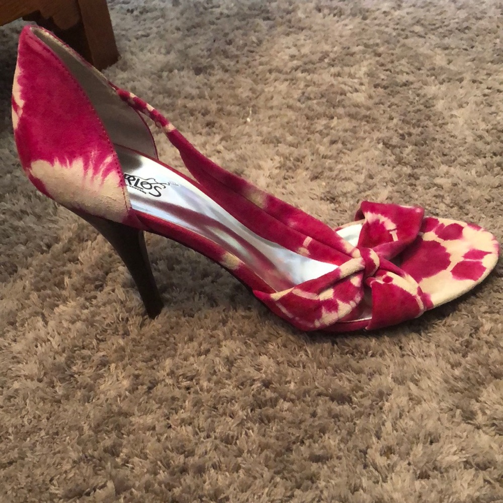 High heel shoes, suede, hot pink and white, size 8.5